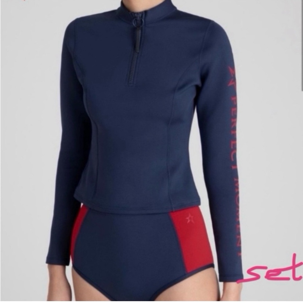 🍒Perfect Moment Neoprene PM Set Long sleeve & bikini - Navy w/ Red Both Size S
